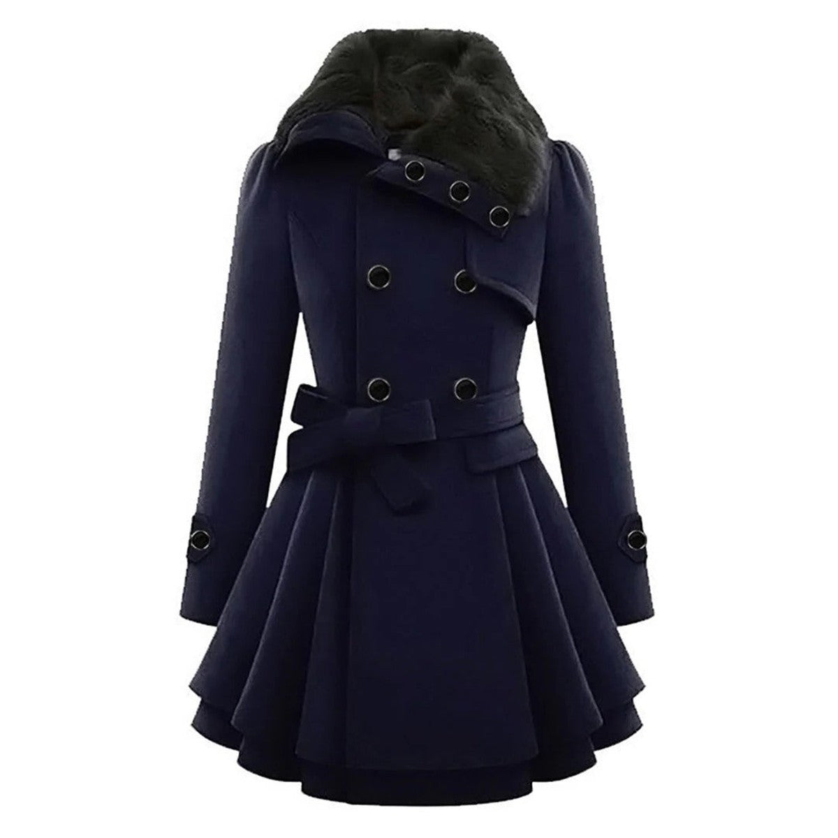 Women Hooded Long Down Jacket with Faux Fur Trim and Puffer Quilted Lining