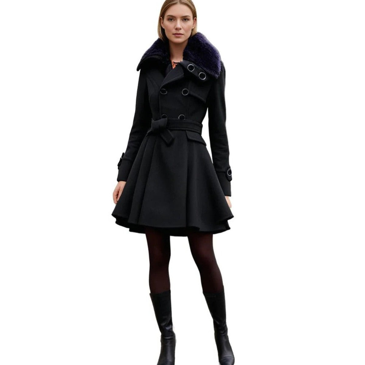 Women Hooded Long Down Jacket with Faux Fur Trim and Puffer Quilted Lining