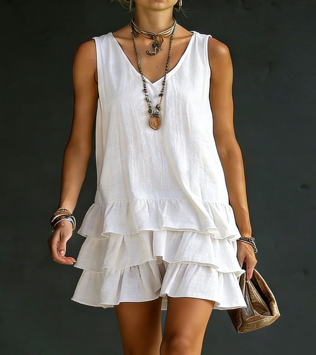 Sleeveless Floral Halter Neck Mini Dress with Tiered Ruffle Hem