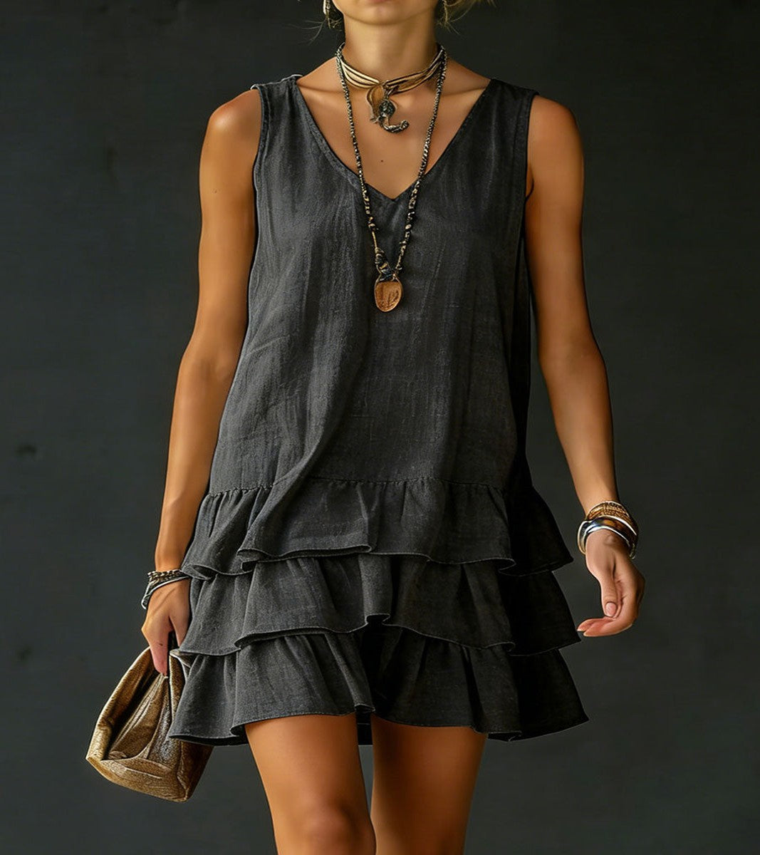Sleeveless Floral Halter Neck Mini Dress with Tiered Ruffle Hem