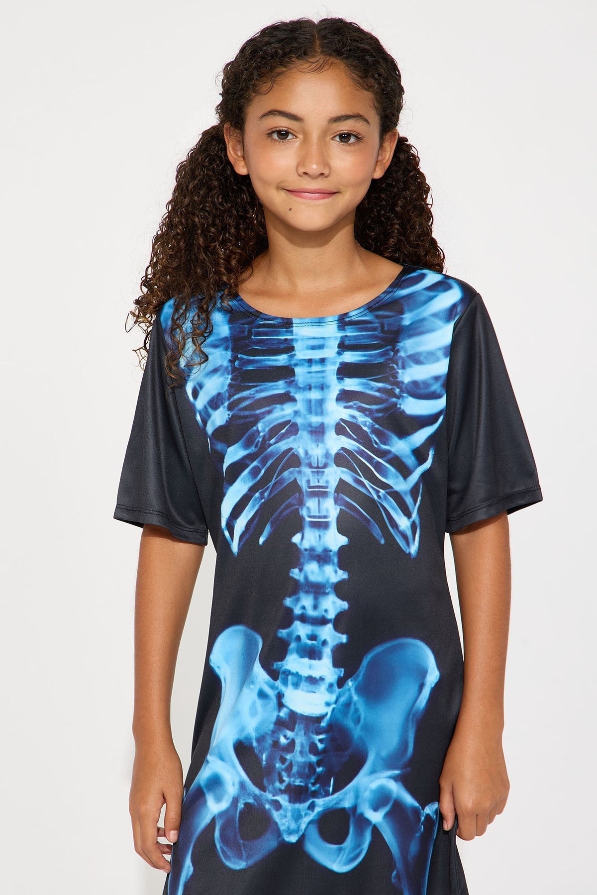 Skeleton Print Dress for Kids with Short Sleeves and Crew Neckline