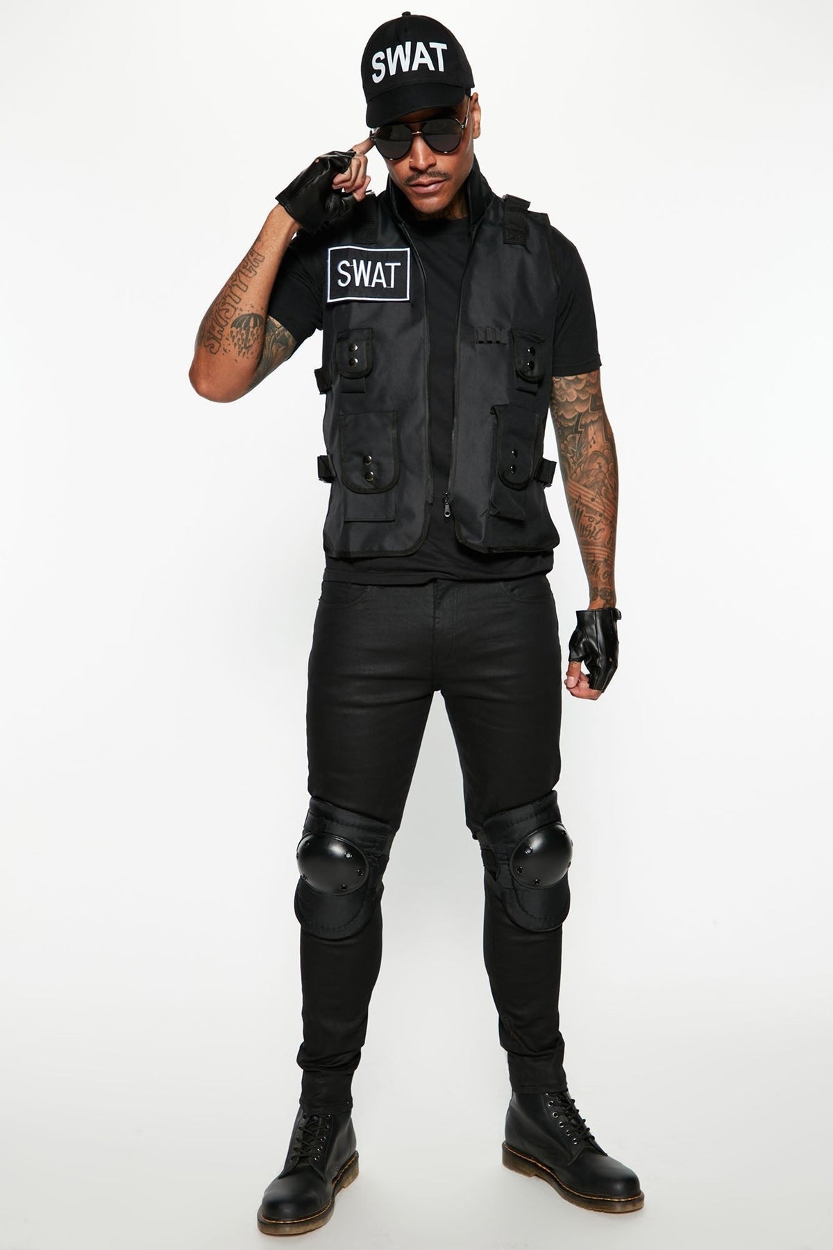 Tactical Four-Piece Costume Set with Adjustable Vest and Fingerless Gloves