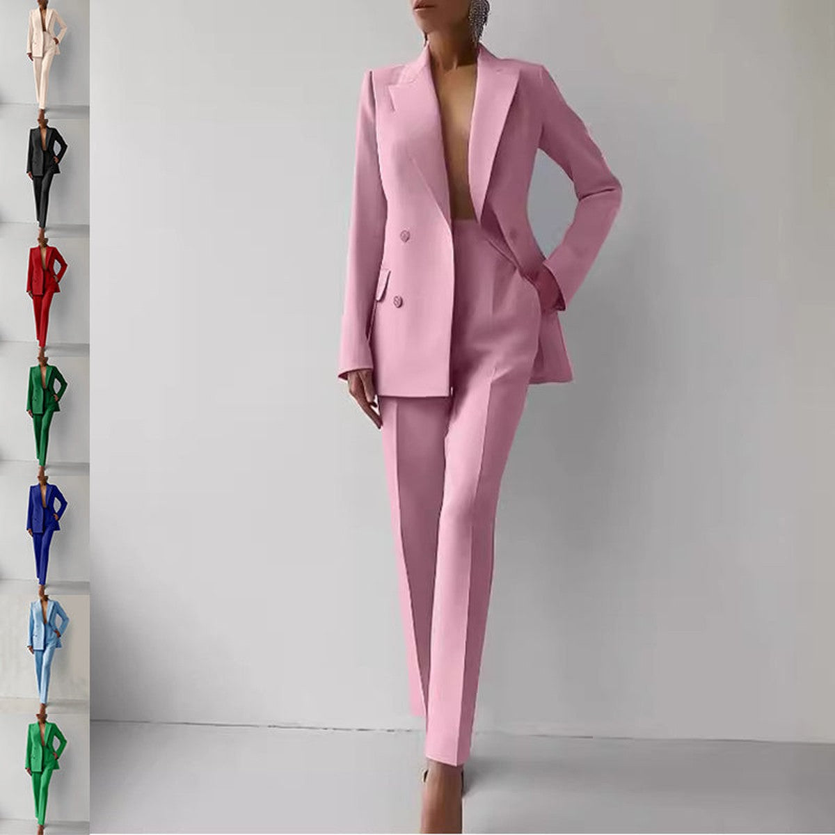 Two Piece Women Pant Suit with Tailored Single Breasted Jacket and Trousers