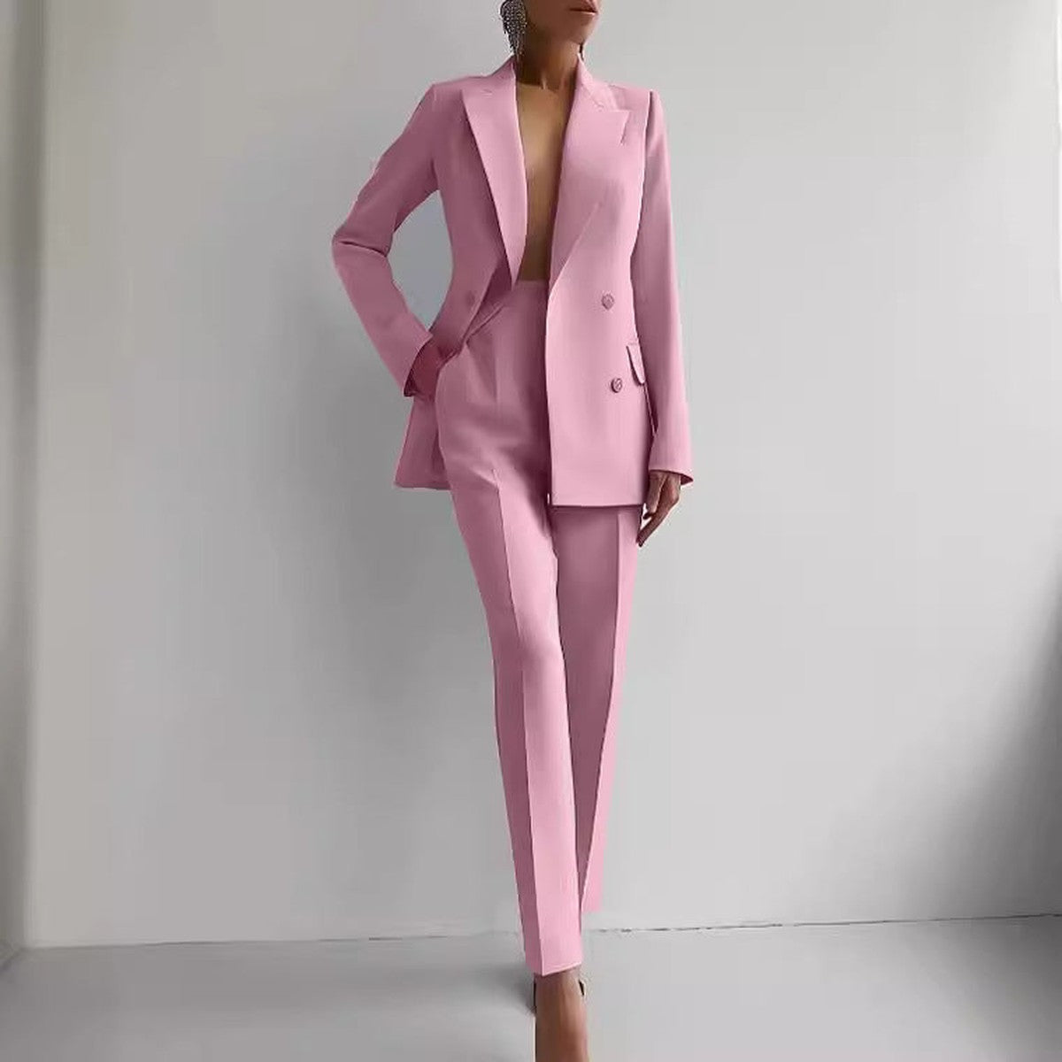Two Piece Women Pant Suit with Tailored Single Breasted Jacket and Trousers