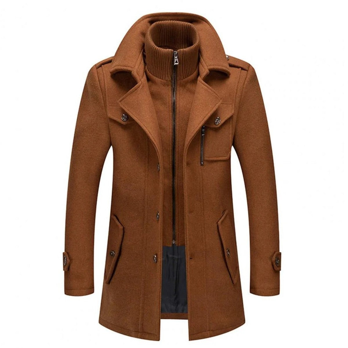 Men Heavyweight Winter Coat with Detachable Fleece Collar and Plaid Lining