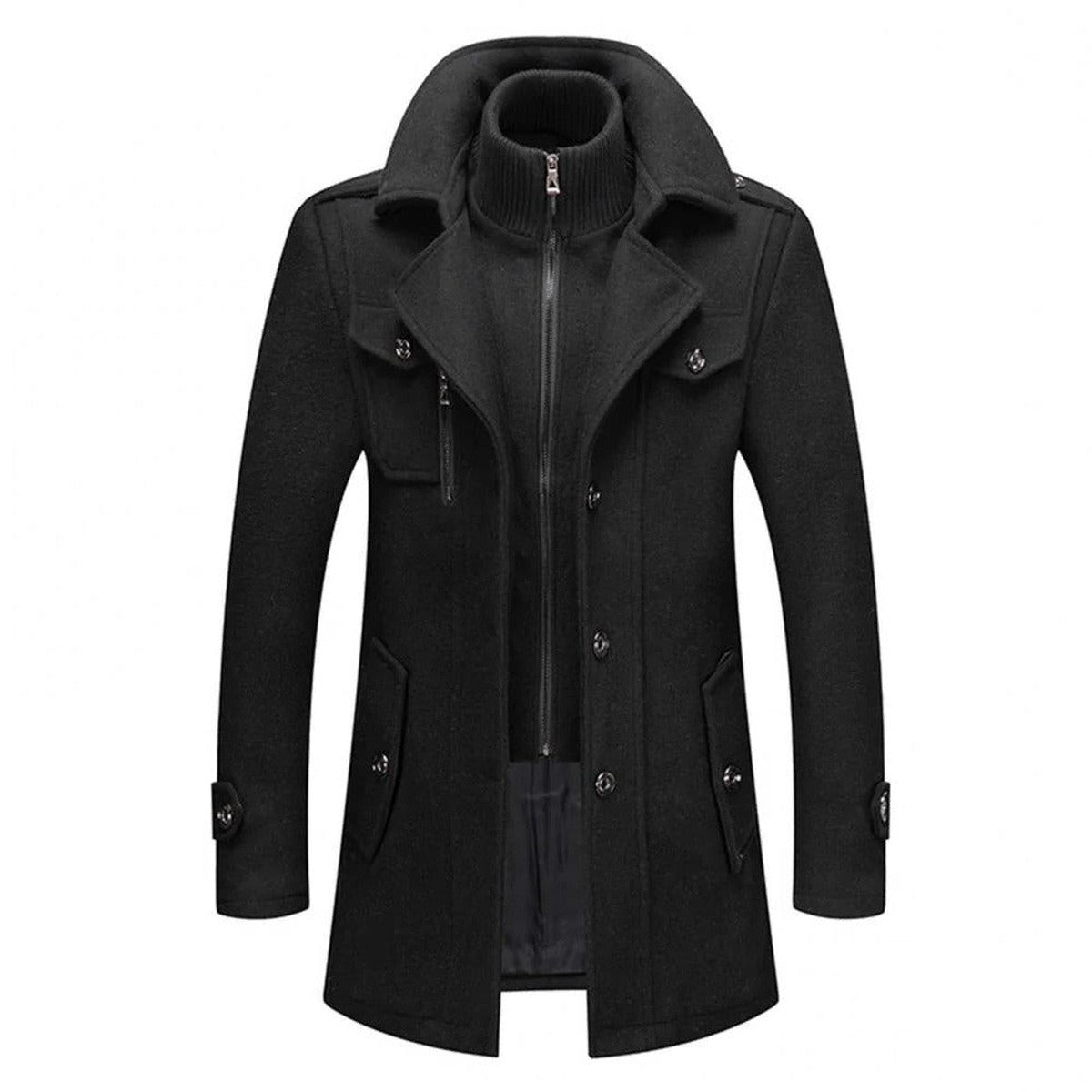 Men Heavyweight Winter Coat with Detachable Fleece Collar and Plaid Lining