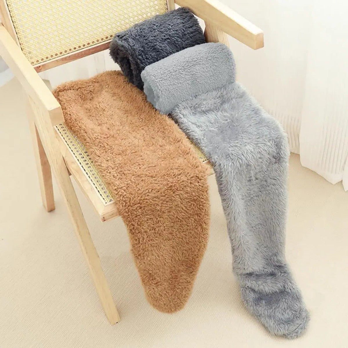 Plush Thigh High Lounge Socks with Open Heel and Soft Warm Lining