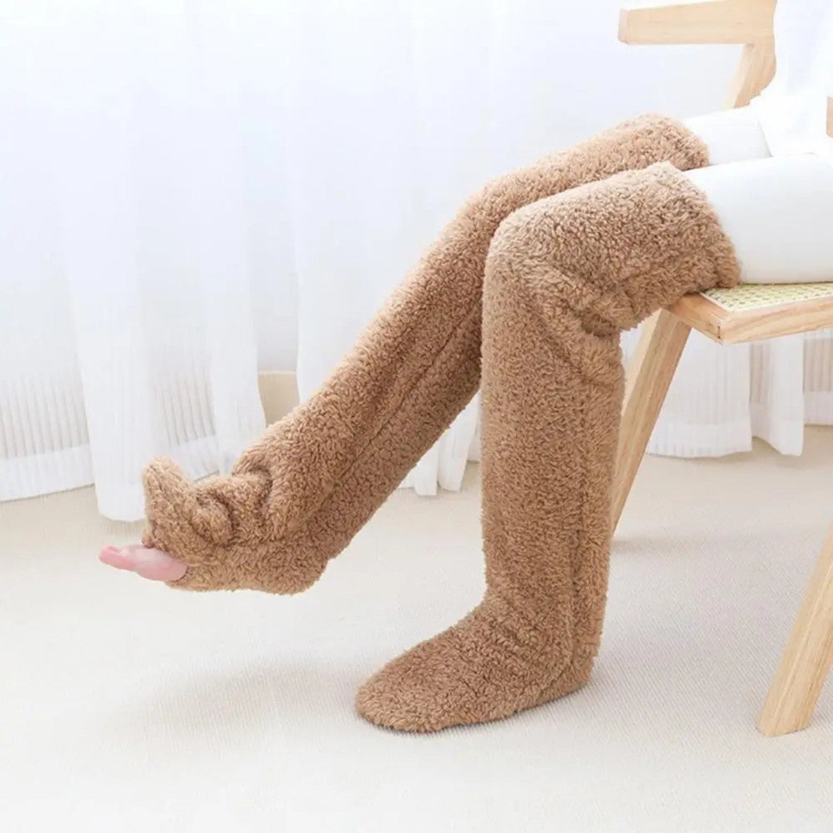 Plush Thigh High Lounge Socks with Open Heel and Soft Warm Lining