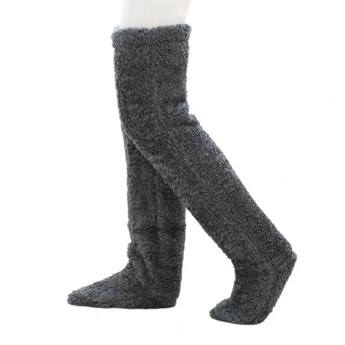 Plush Thigh High Lounge Socks with Open Heel and Soft Warm Lining