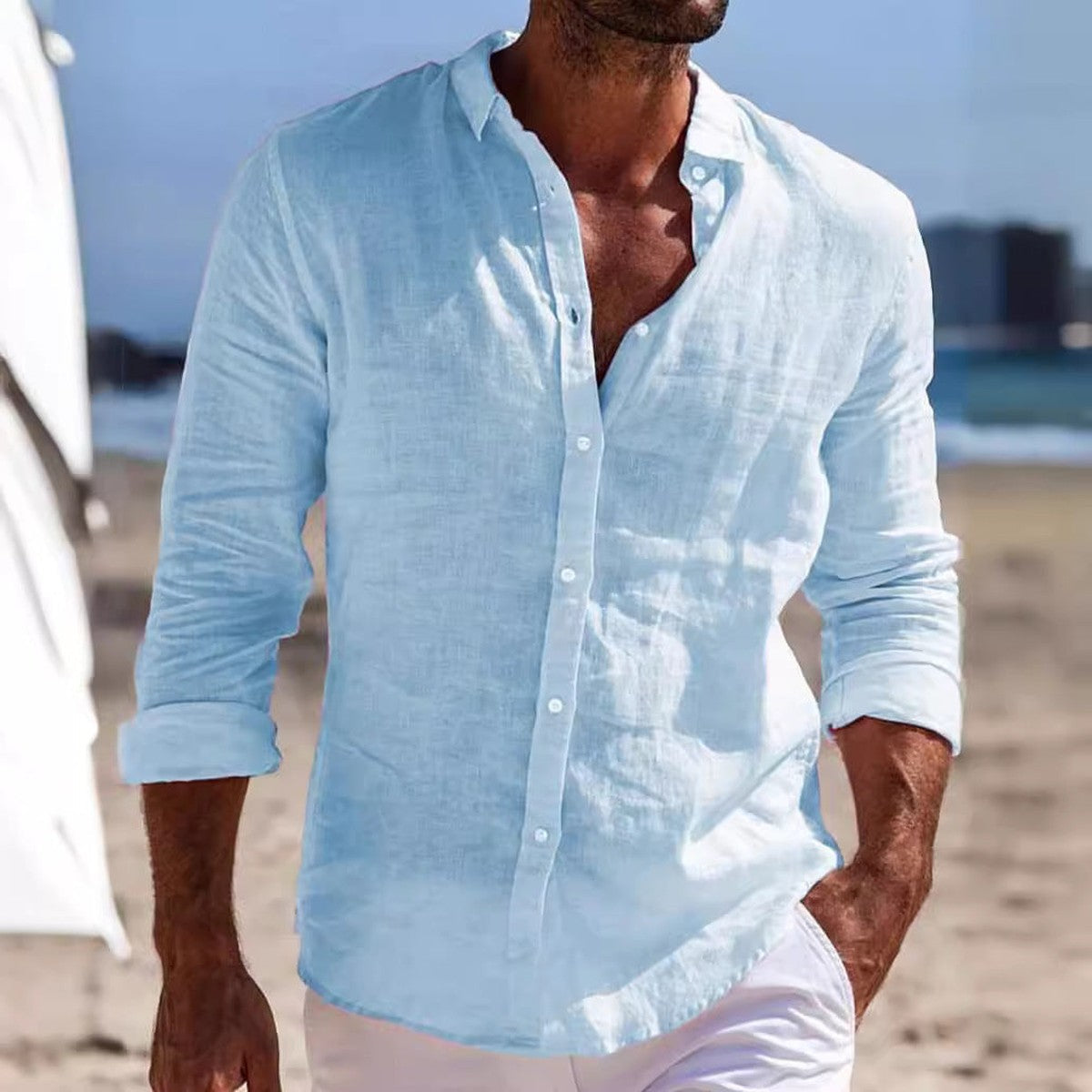 Classic Button Down Formal Dress Shirt with Long Sleeves for Men