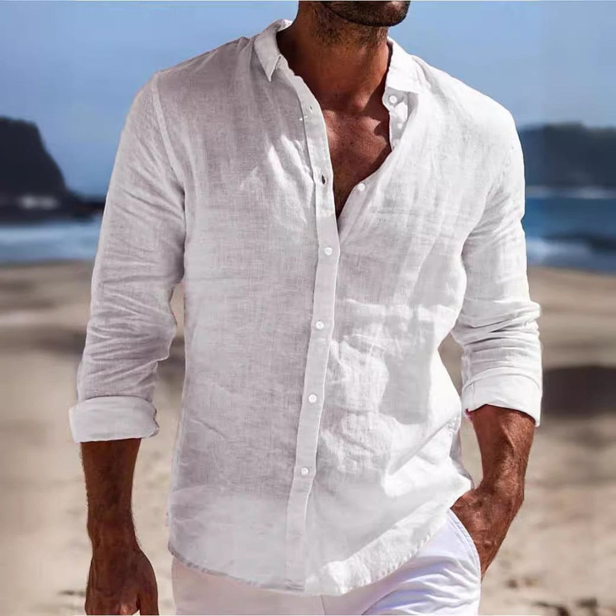 Classic Button Down Formal Dress Shirt with Long Sleeves for Men