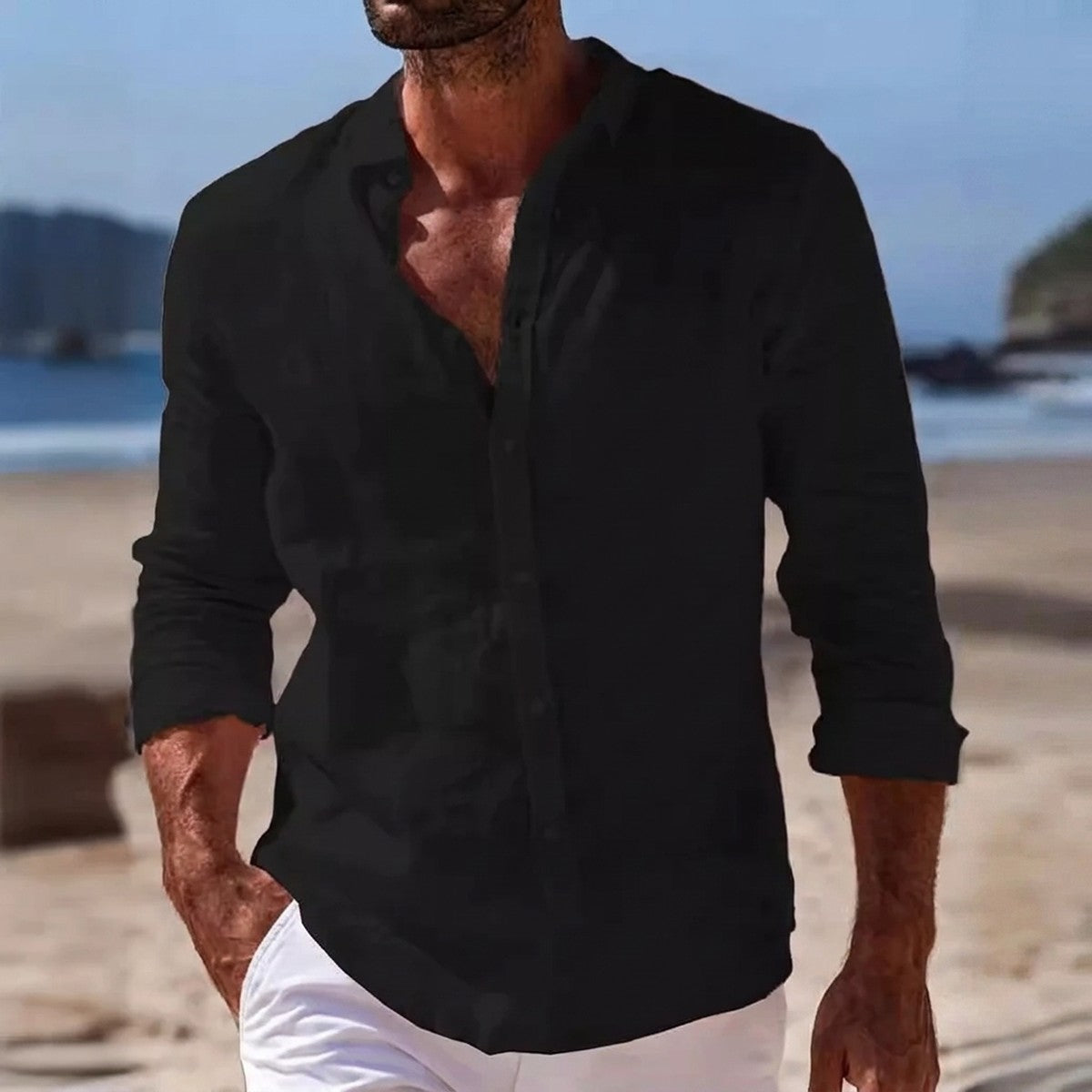 Classic Button Down Formal Dress Shirt with Long Sleeves for Men