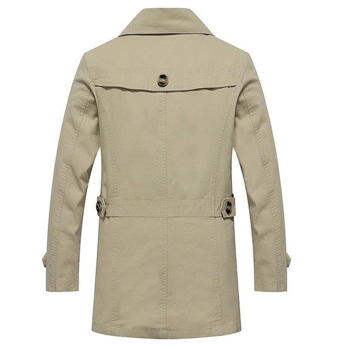 Double Breasted Long Trench Coat with Waist Belt and Lapel Collar