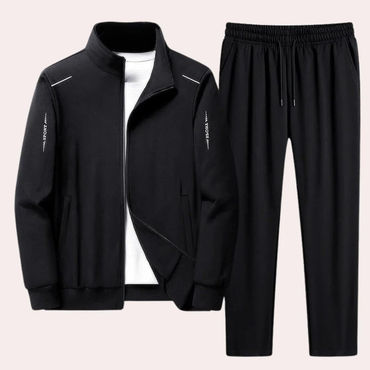 Men Two Piece Sweatsuit with Full Zip Hooded Jacket and Matching Jogger Pants