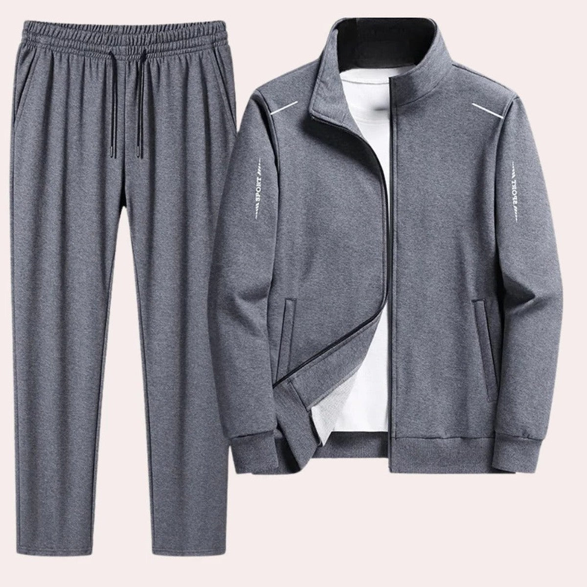 Men Two Piece Sweatsuit with Full Zip Hooded Jacket and Matching Jogger Pants