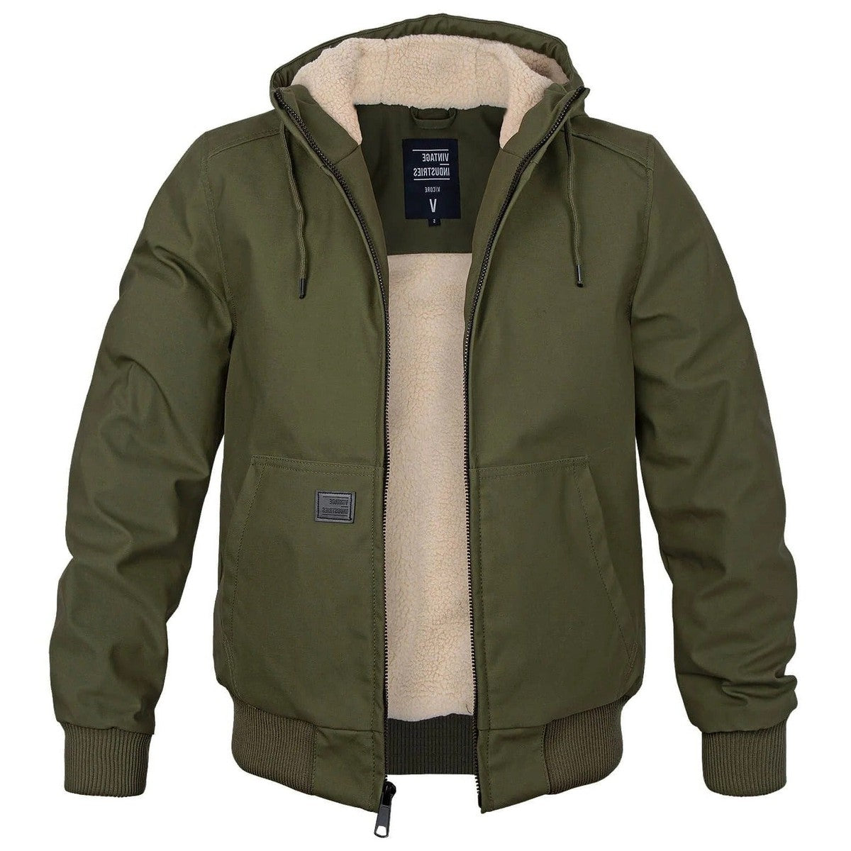 Men Insulated Winter Parka Jacket with Hood and Warm Padded Lining