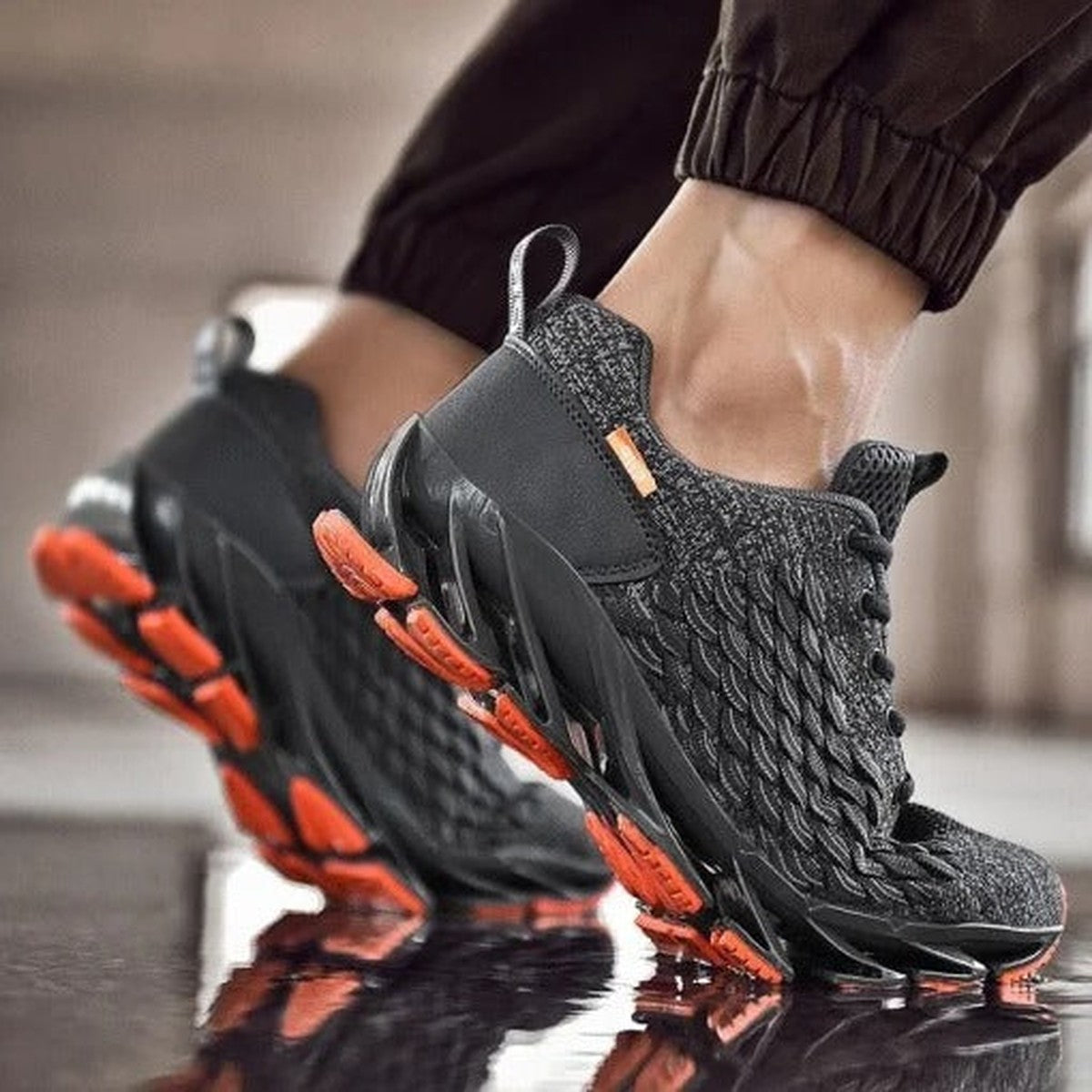 Men Breathable Knit Running Sneakers with Shock Absorbing Cushion Sole