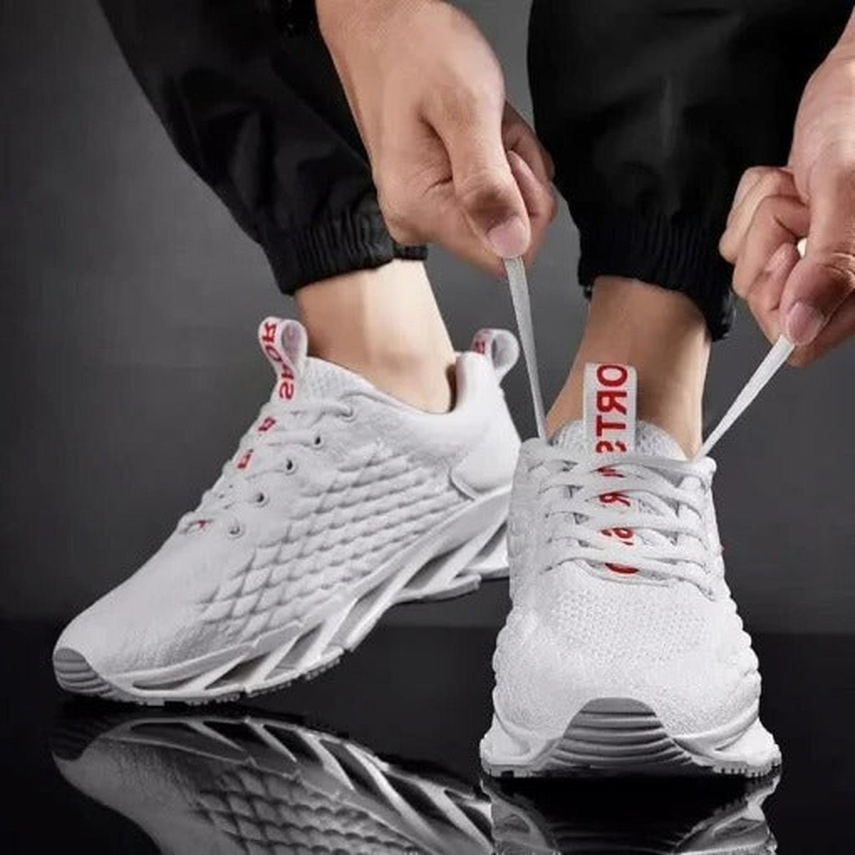 Men Breathable Knit Running Sneakers with Shock Absorbing Cushion Sole