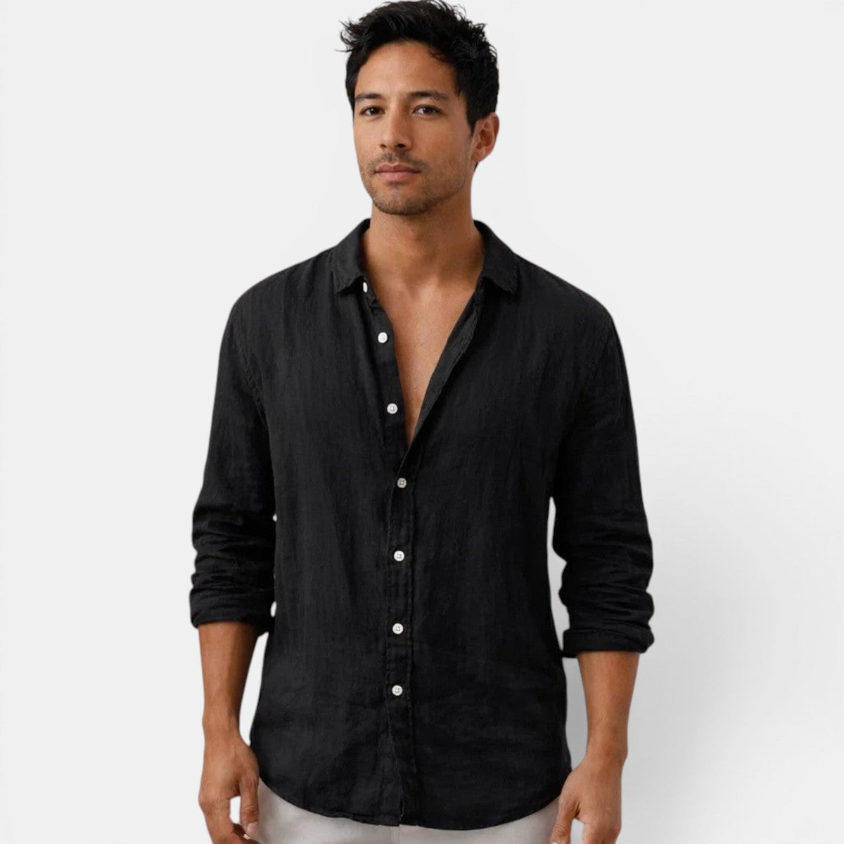 Men Casual Short Sleeve Shirt with Textured Waffle Pattern and Camp Collar