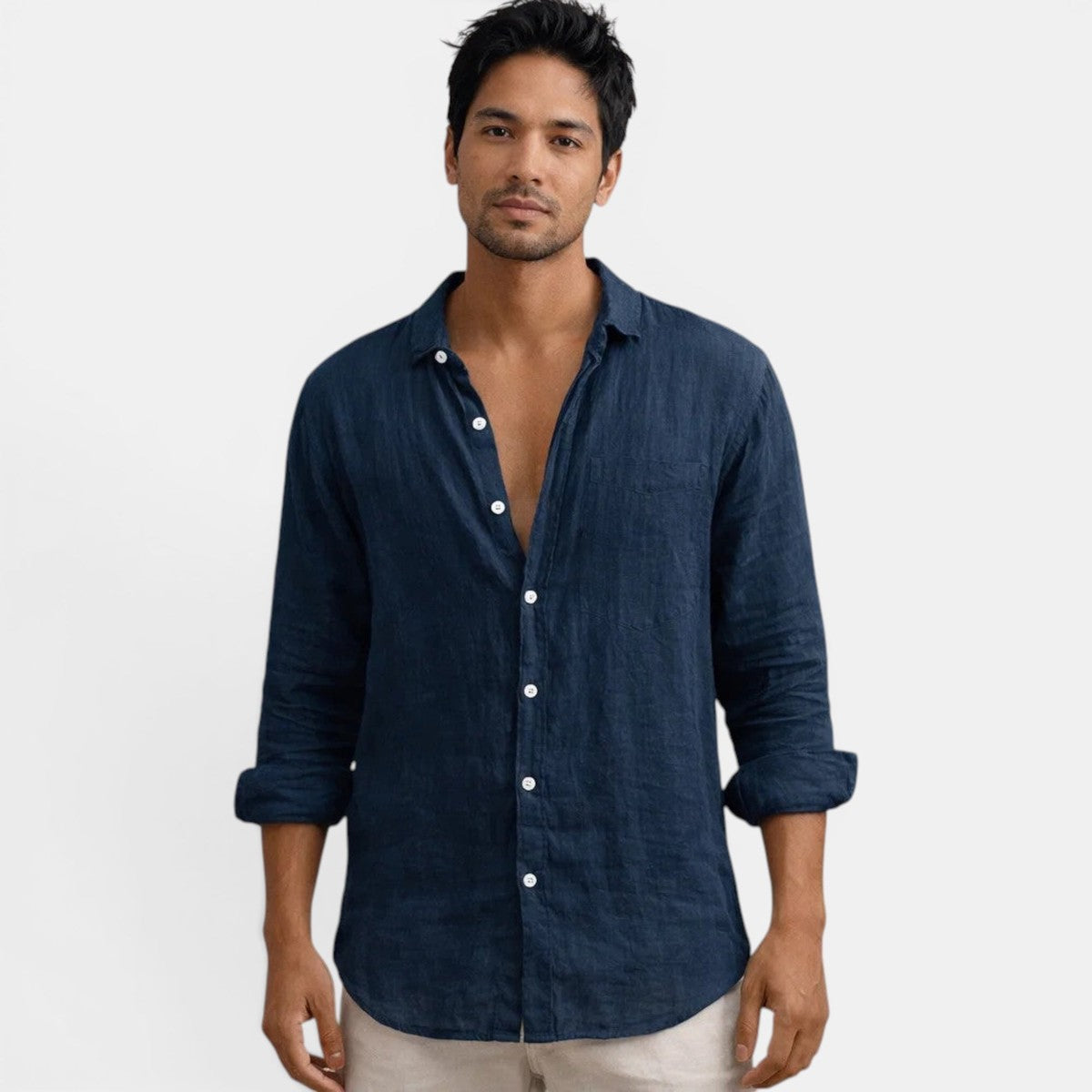 Men Casual Short Sleeve Shirt with Textured Waffle Pattern and Camp Collar