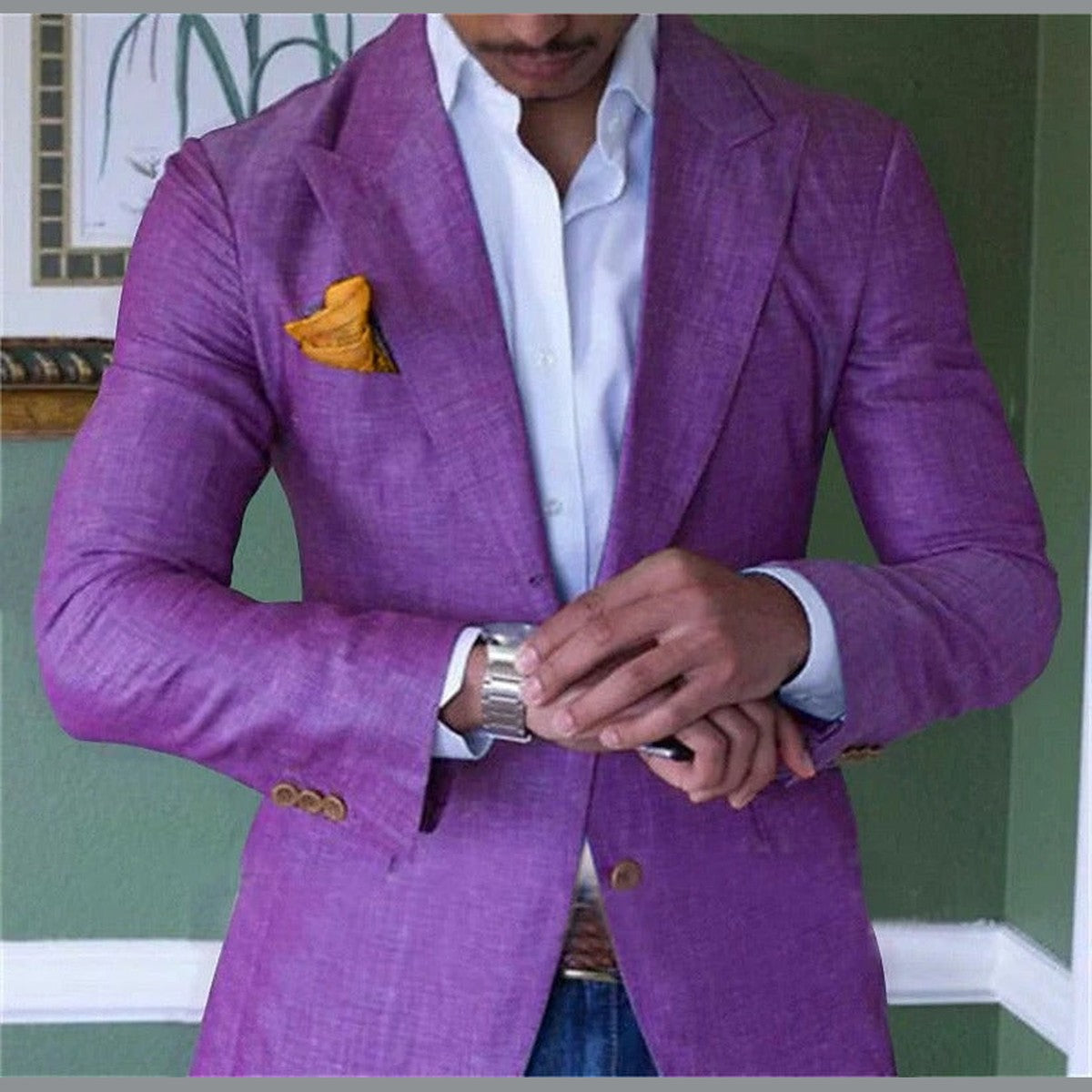 Mens Floral Jacquard Suit Blazer with Shawl Lapel and Elegant Pattern