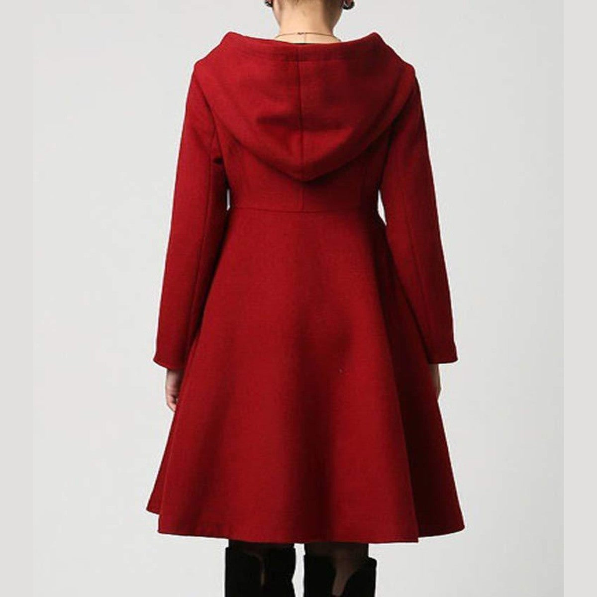 Women Vintage Flared Pea Coat with Turn Down Collar and Long Sleeves