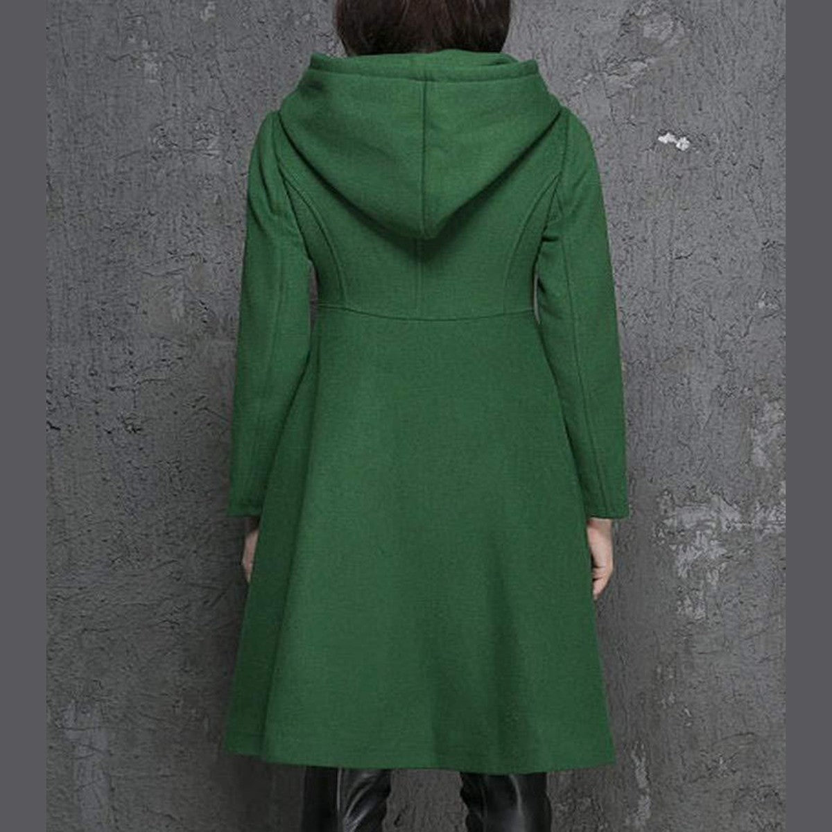 Women Vintage Flared Pea Coat with Turn Down Collar and Long Sleeves