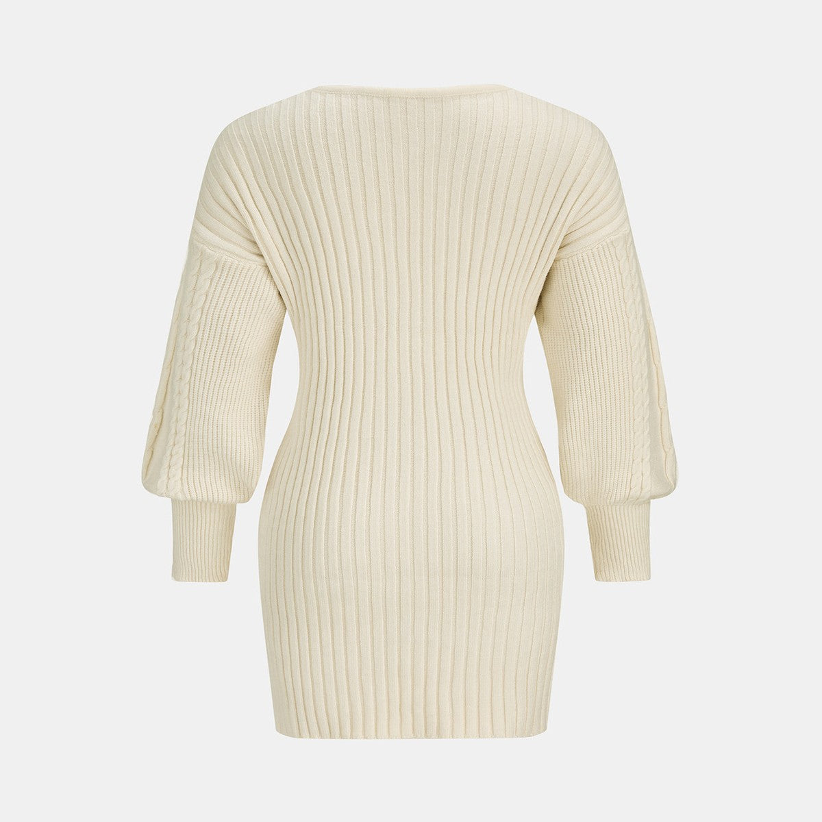 Long Sleeve Cable Knit Midi Sweater Dress with Wrap Neckline and Belt