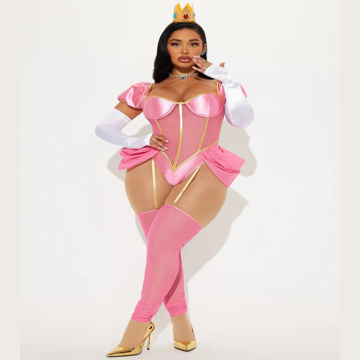 Pink Character Costume Set with Bodysuit, Leggings and Gloves, Six Pieces
