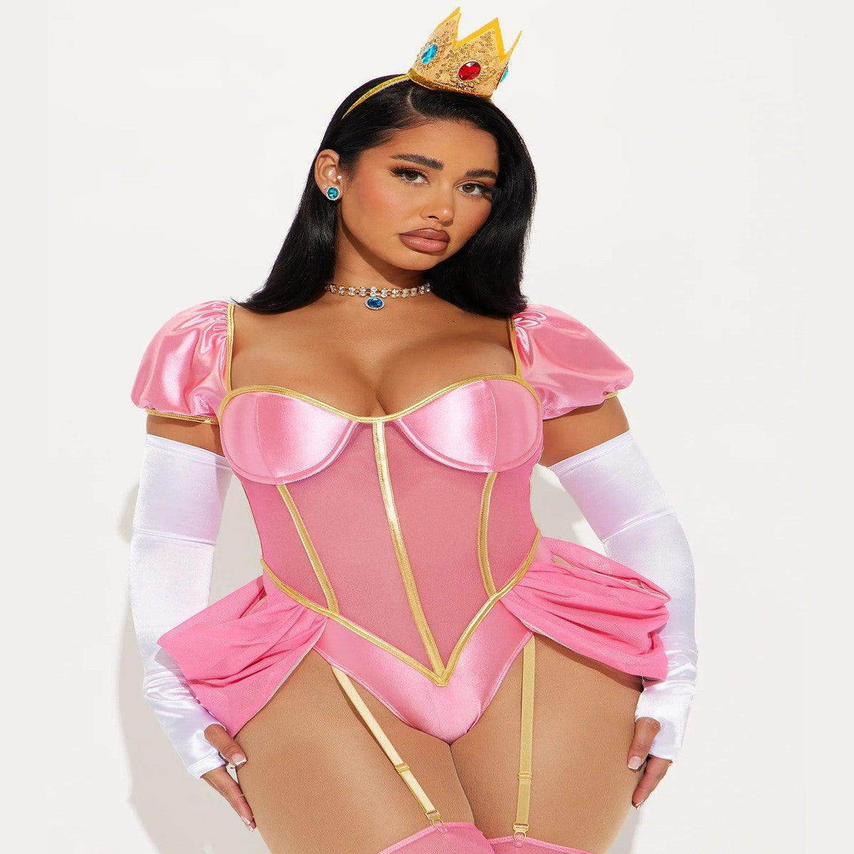 Pink Character Costume Set with Bodysuit, Leggings and Gloves, Six Pieces