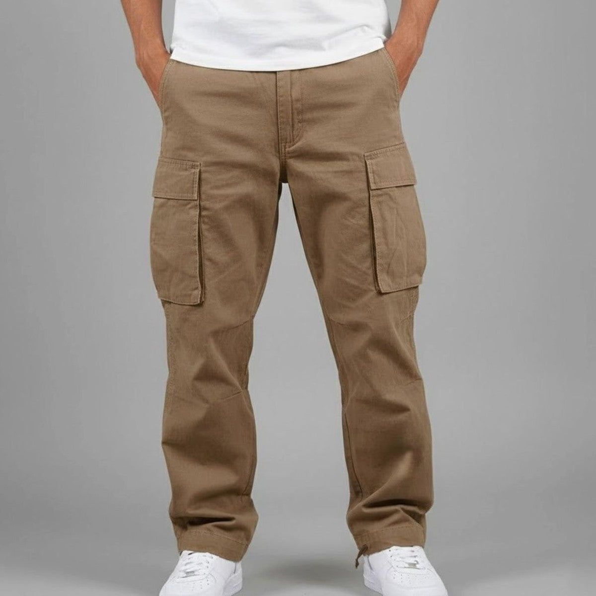 Casual Loose Fit Cargo Trousers with Multiple Utility Pockets for Men