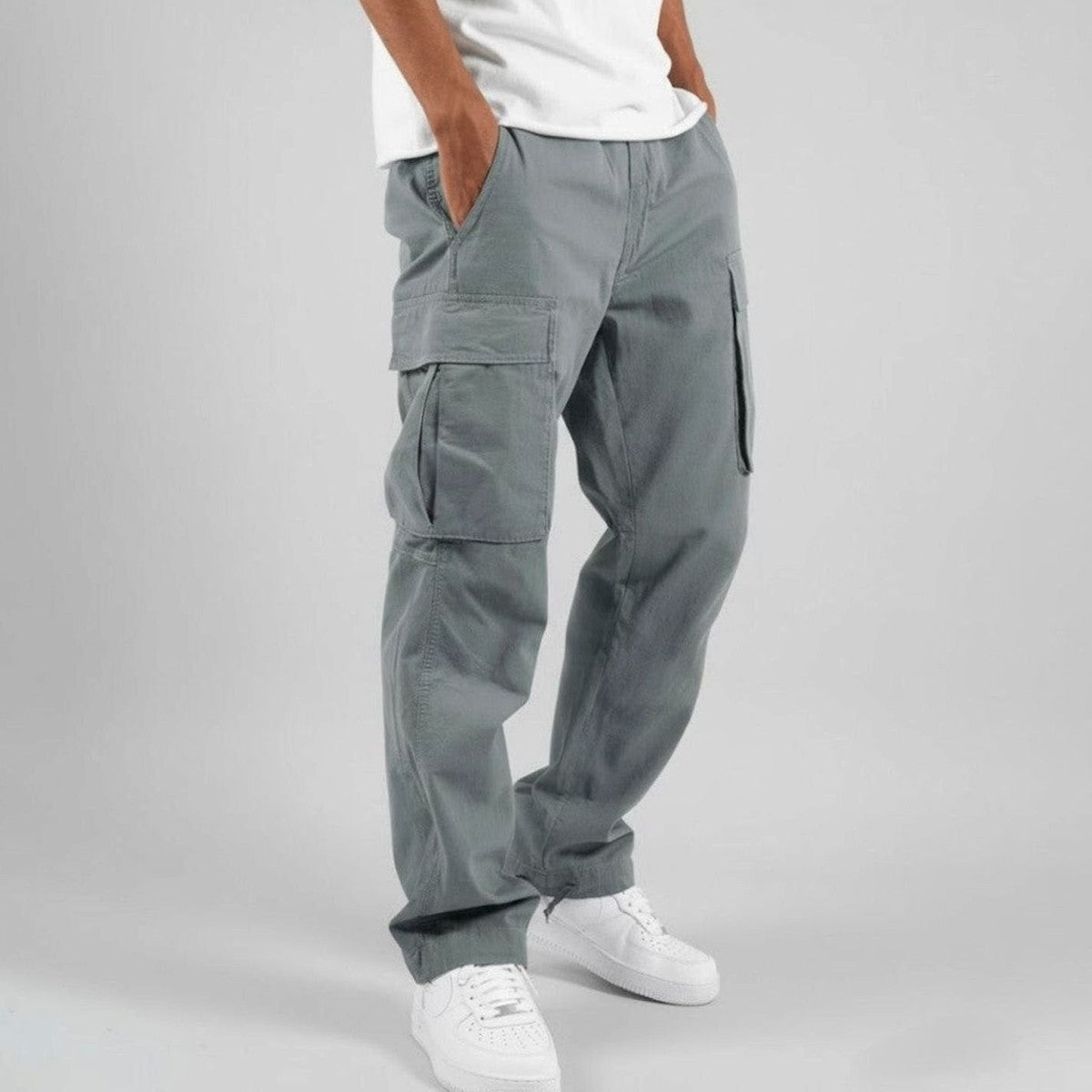 Casual Loose Fit Cargo Trousers with Multiple Utility Pockets for Men