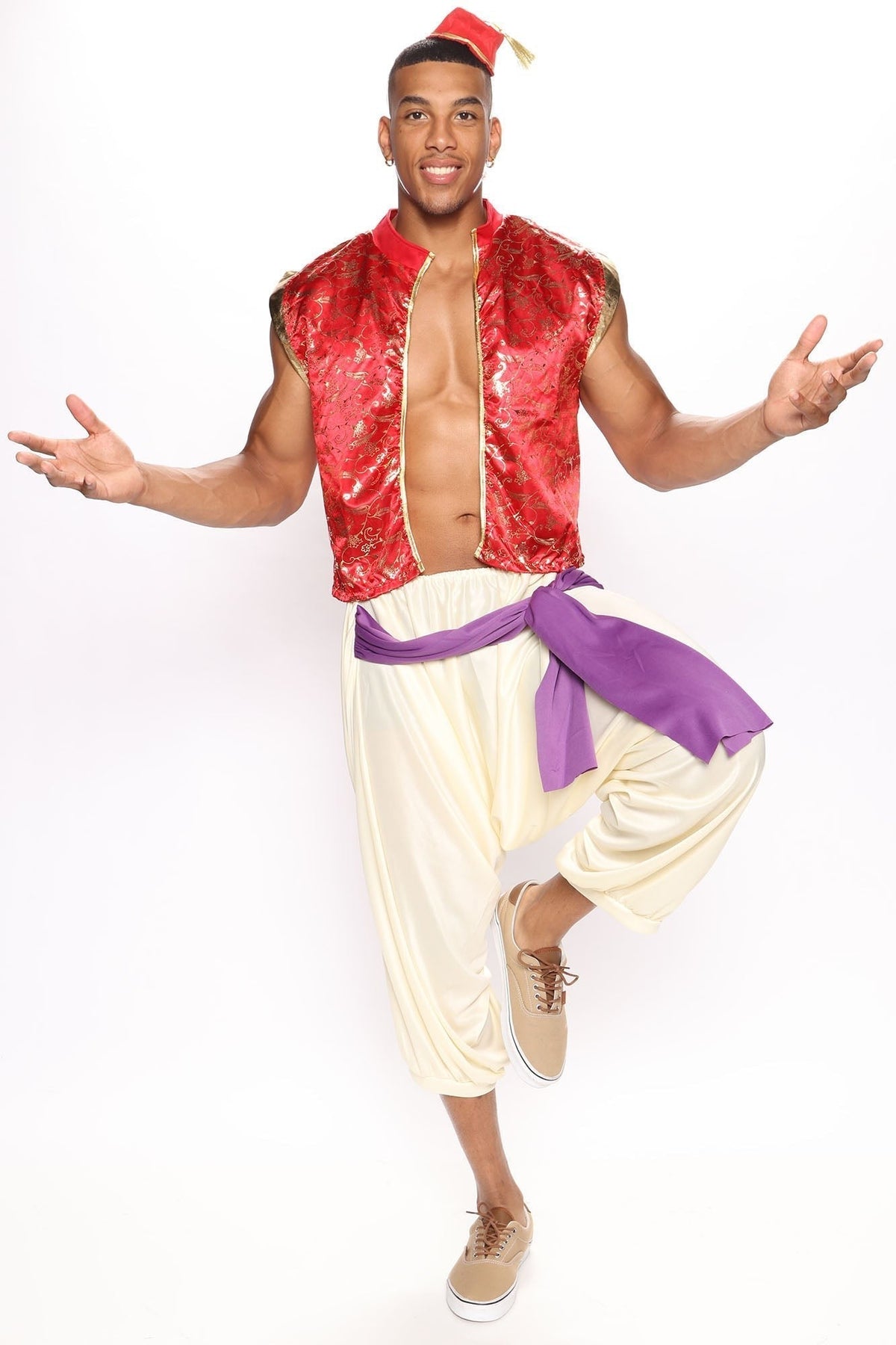 Men's Three Piece Red Costume Set with Decorative Trim and Embellishments