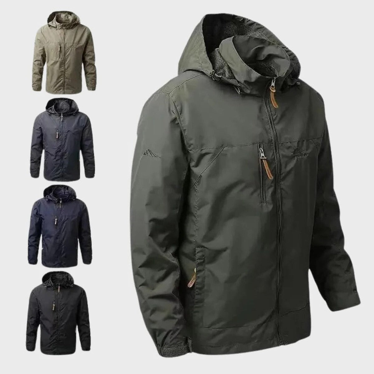 Men Lightweight Hooded Outdoor Windbreaker Jacket with Multiple Zipper Pockets