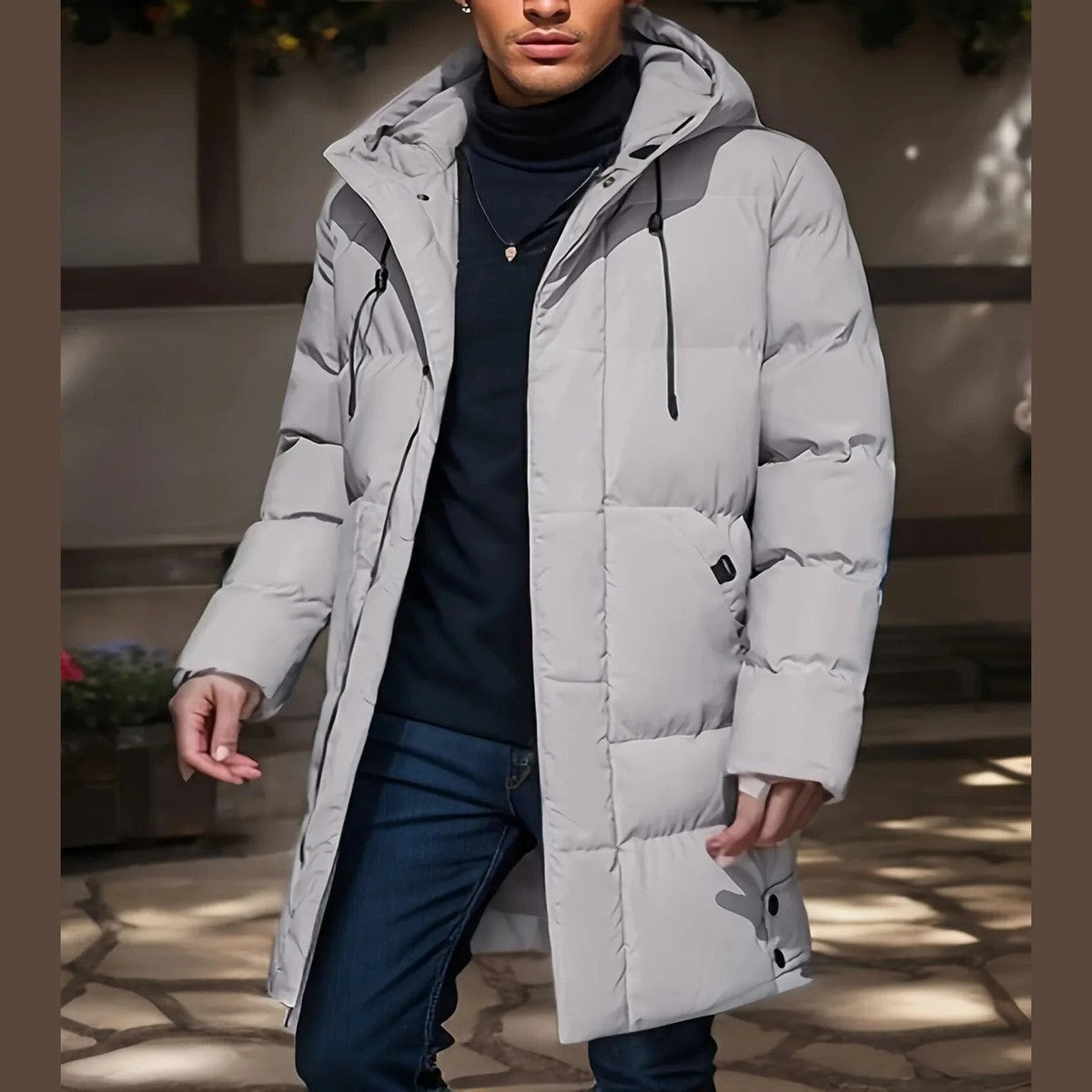 Men Padded Waterproof Parka Coat with Quilted Lining and Hood