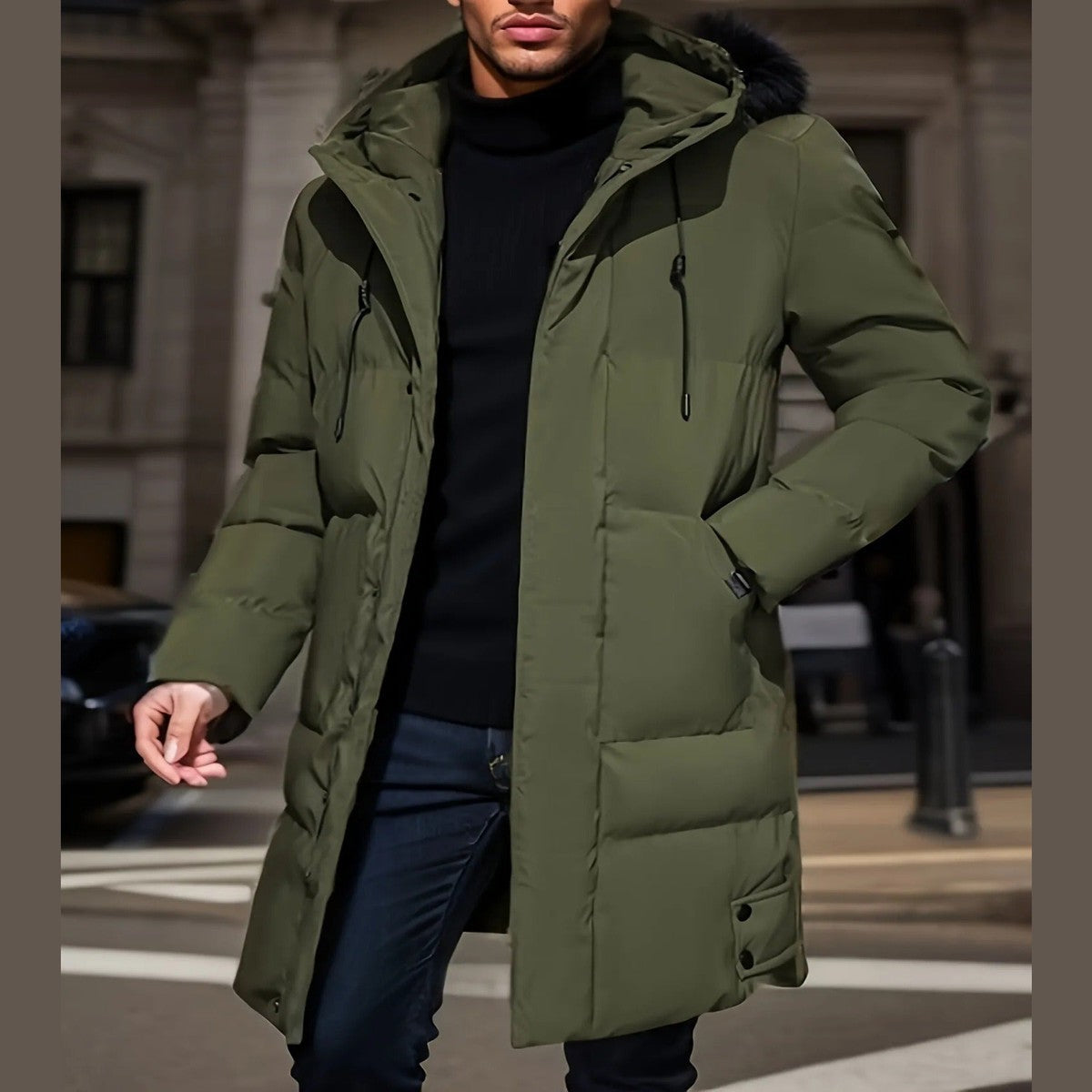 Men Padded Waterproof Parka Coat with Quilted Lining and Hood