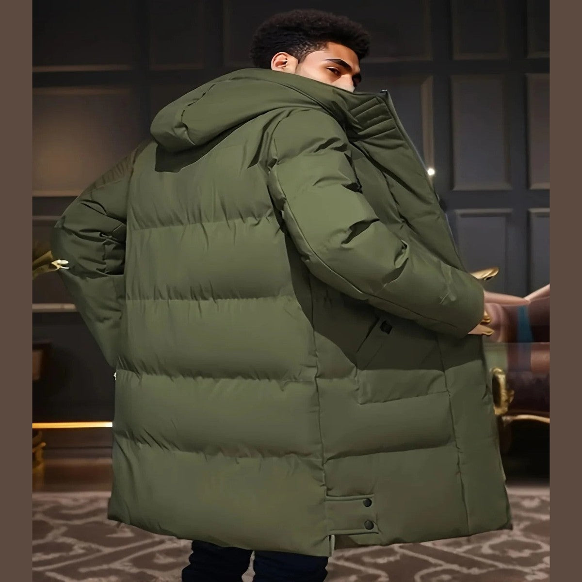 Men Padded Waterproof Parka Coat with Quilted Lining and Hood