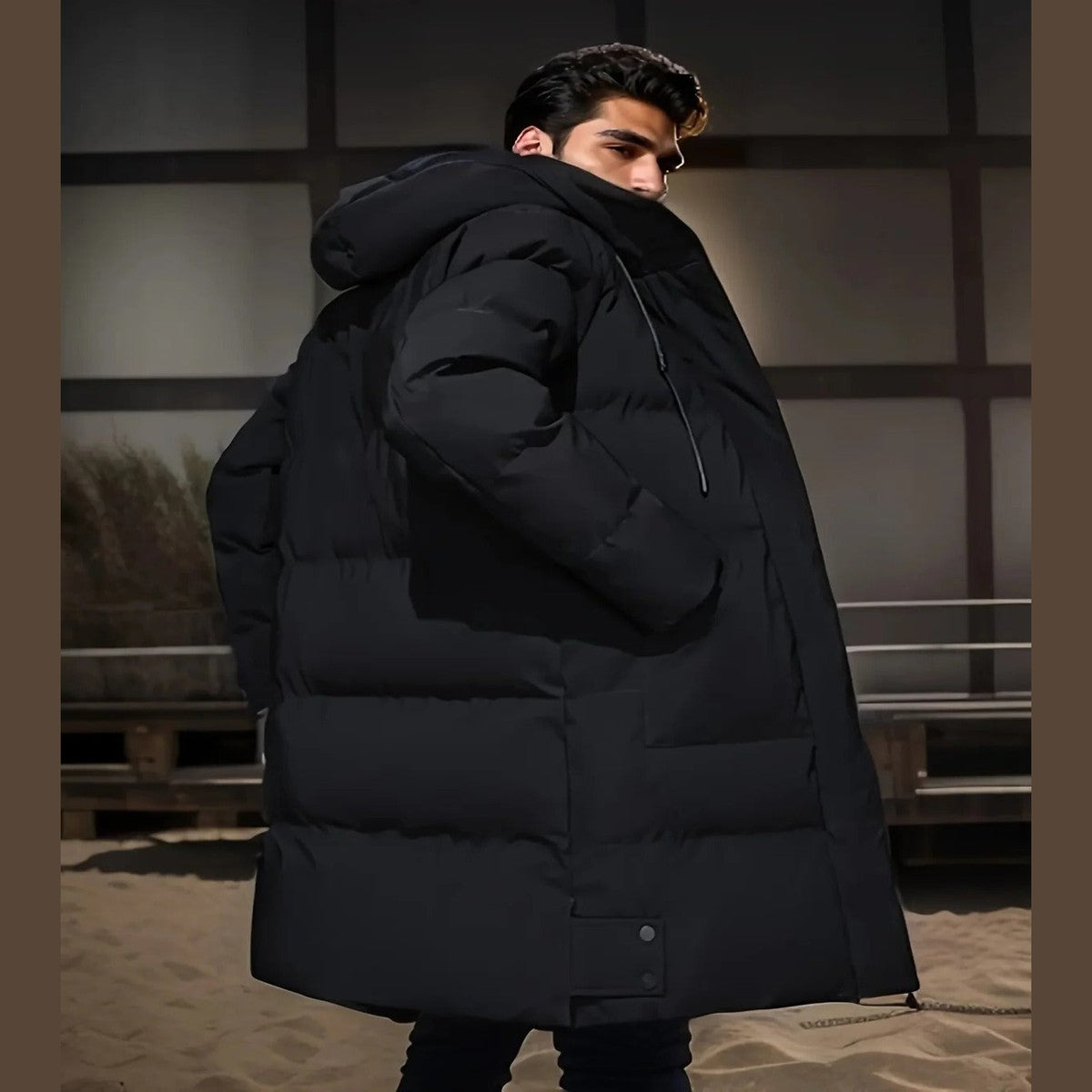 Men Padded Waterproof Parka Coat with Quilted Lining and Hood