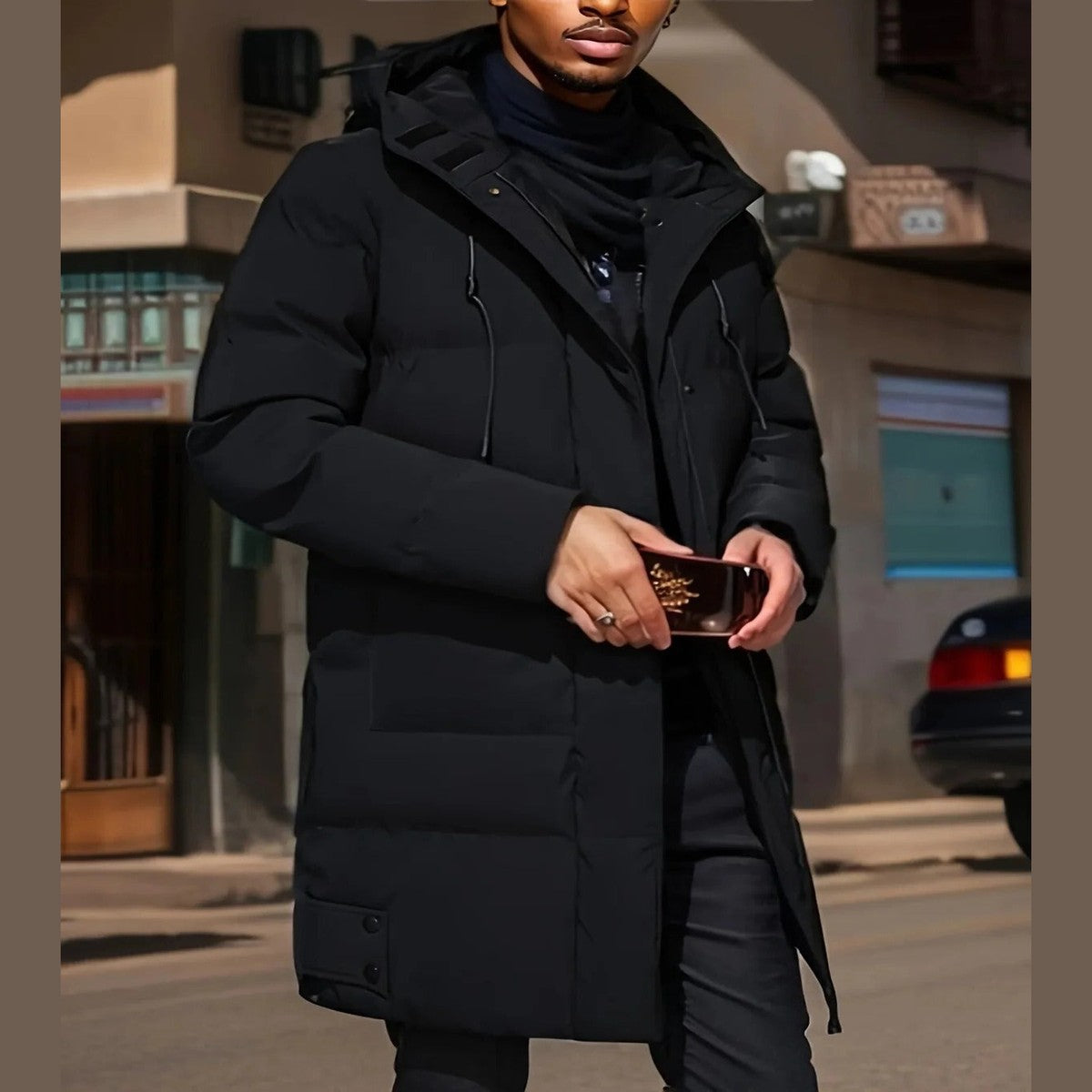 Men Padded Waterproof Parka Coat with Quilted Lining and Hood