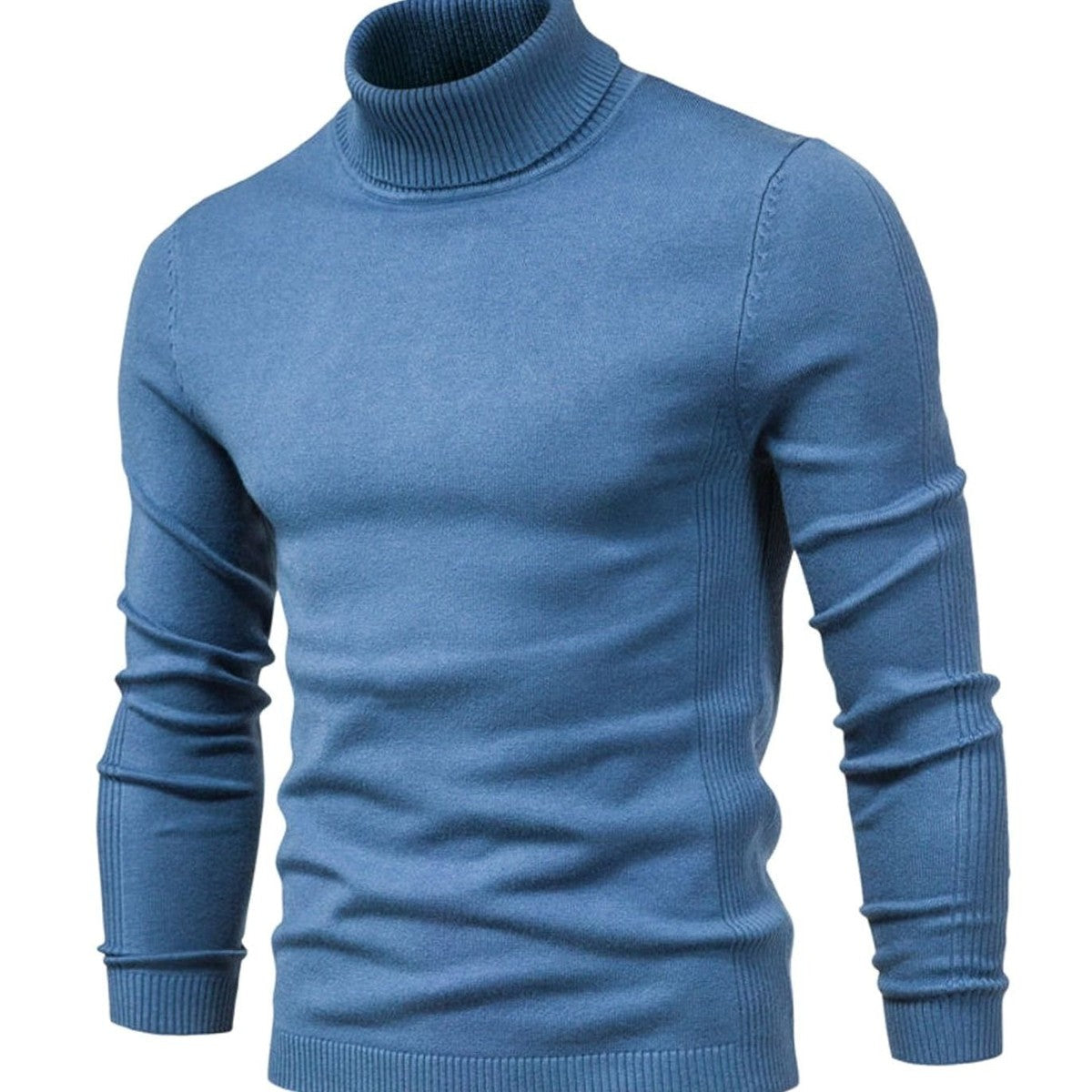 Men Long Sleeve Turtleneck Pullover Sweater with Ribbed Hem and Cuffs