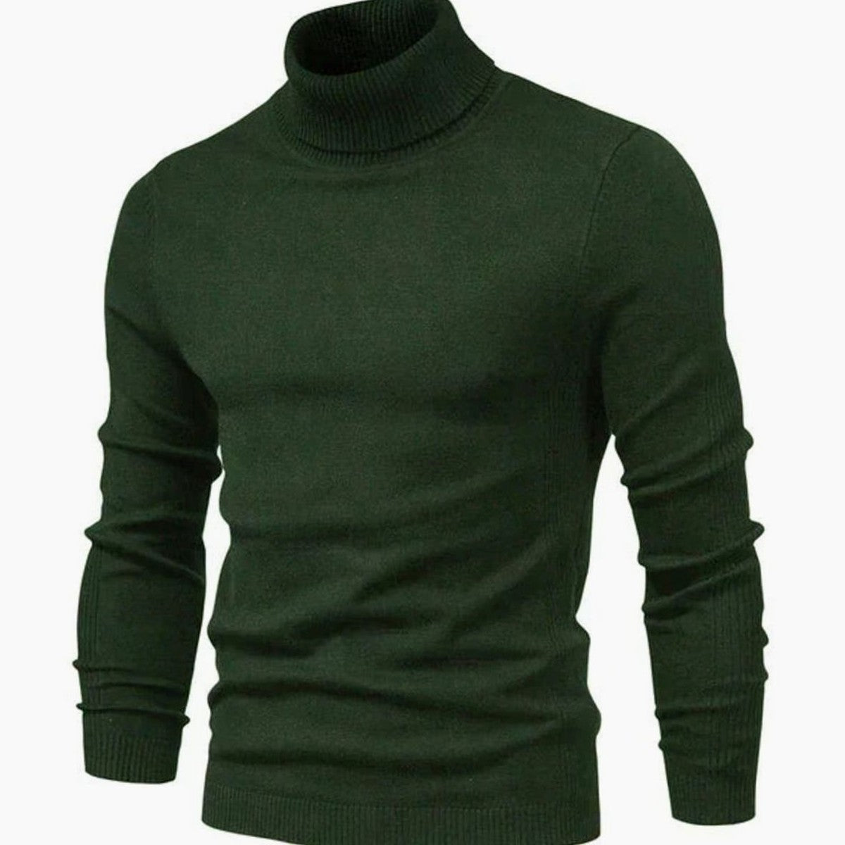 Men Long Sleeve Turtleneck Pullover Sweater with Ribbed Hem and Cuffs
