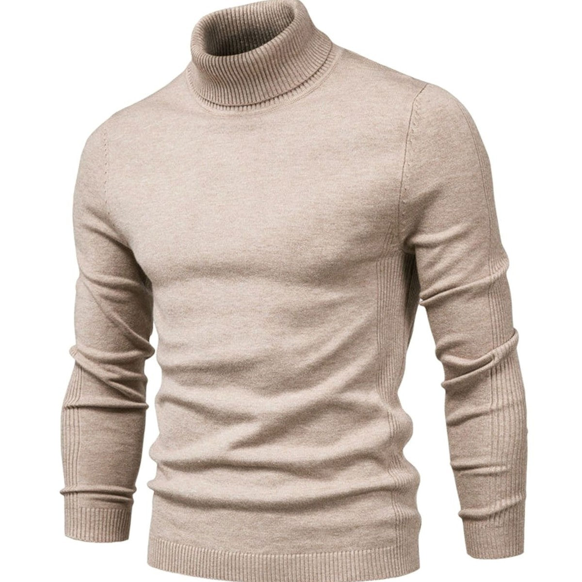Men Long Sleeve Turtleneck Pullover Sweater with Ribbed Hem and Cuffs