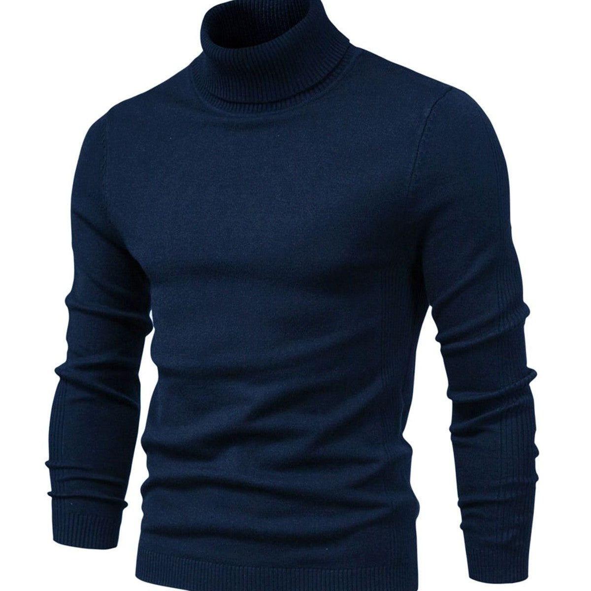 Men Long Sleeve Turtleneck Pullover Sweater with Ribbed Hem and Cuffs