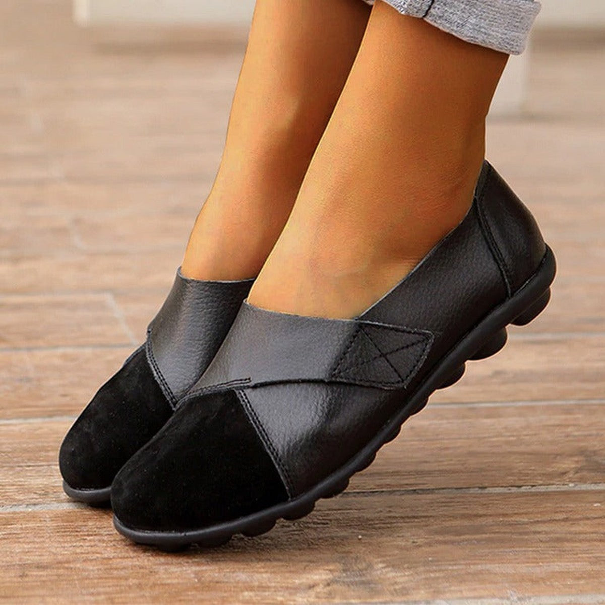 Casual Soft Leather Slip on Loafers with Flexible Comfort Walking Soles