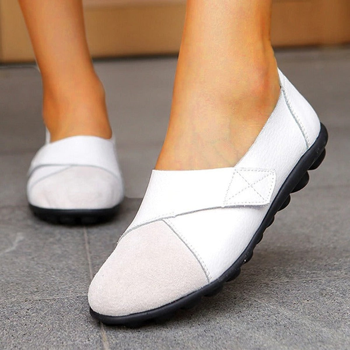 Casual Soft Leather Slip on Loafers with Flexible Comfort Walking Soles