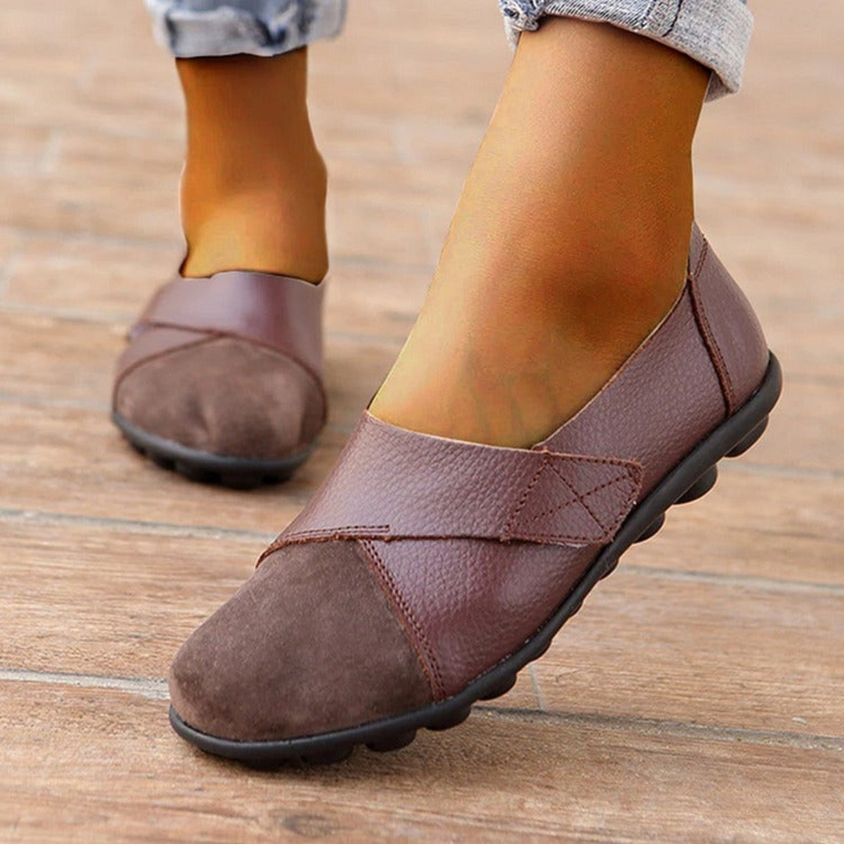 Casual Soft Leather Slip on Loafers with Flexible Comfort Walking Soles