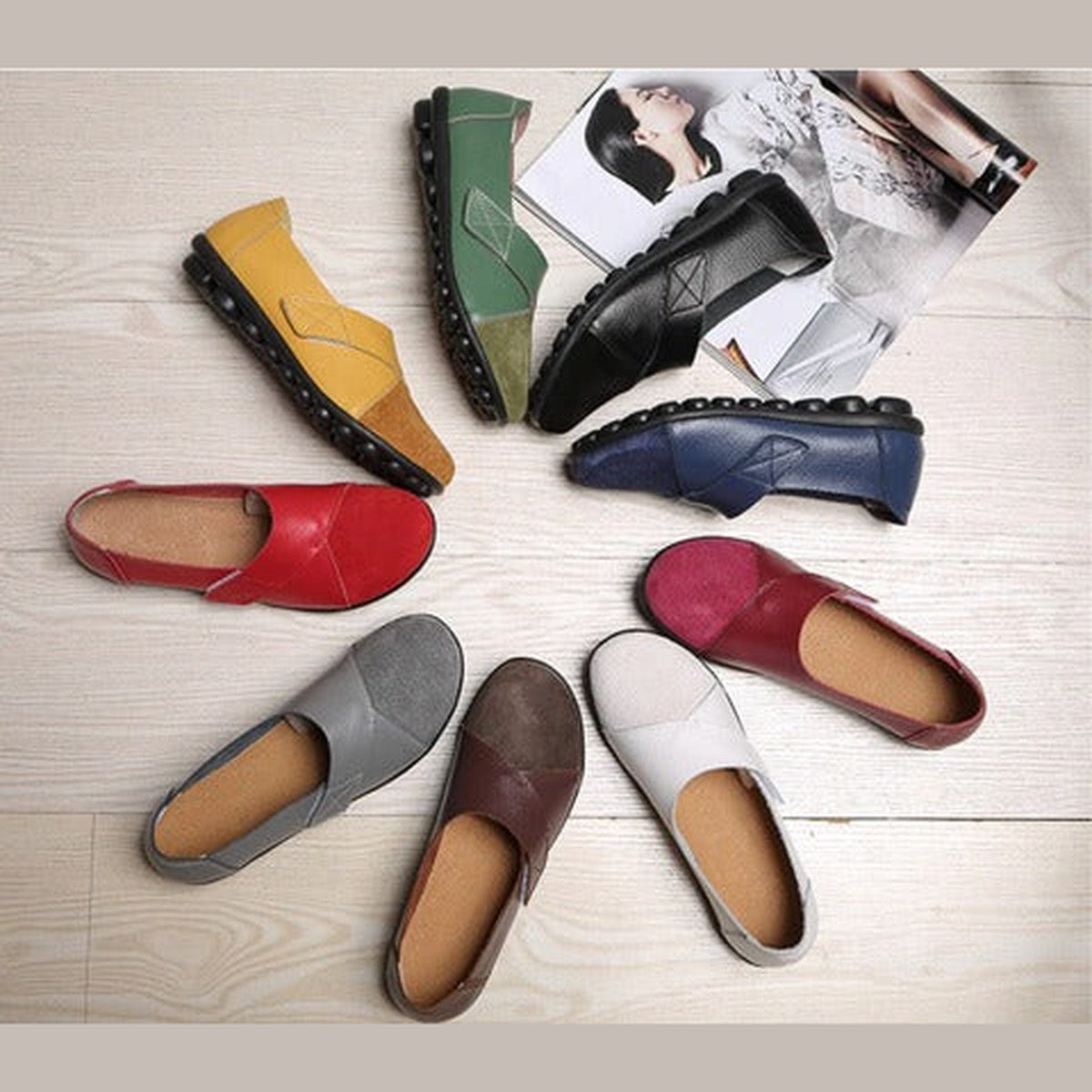 Casual Soft Leather Slip on Loafers with Flexible Comfort Walking Soles