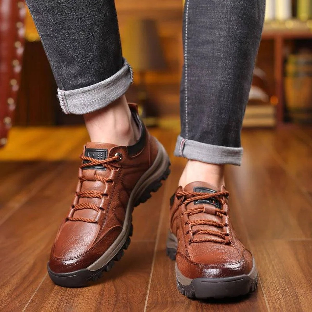 Handmade Leather Walking Loafers with Cushioned Arch Support Soles