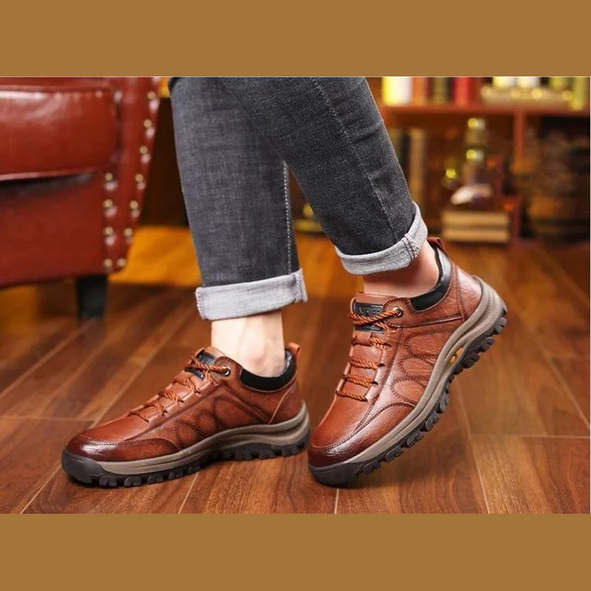 Handmade Leather Walking Loafers with Cushioned Arch Support Soles