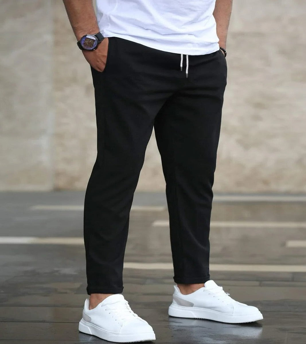 Men Outdoor Cargo Pants with Elastic Stretch Waist and Deep Pockets